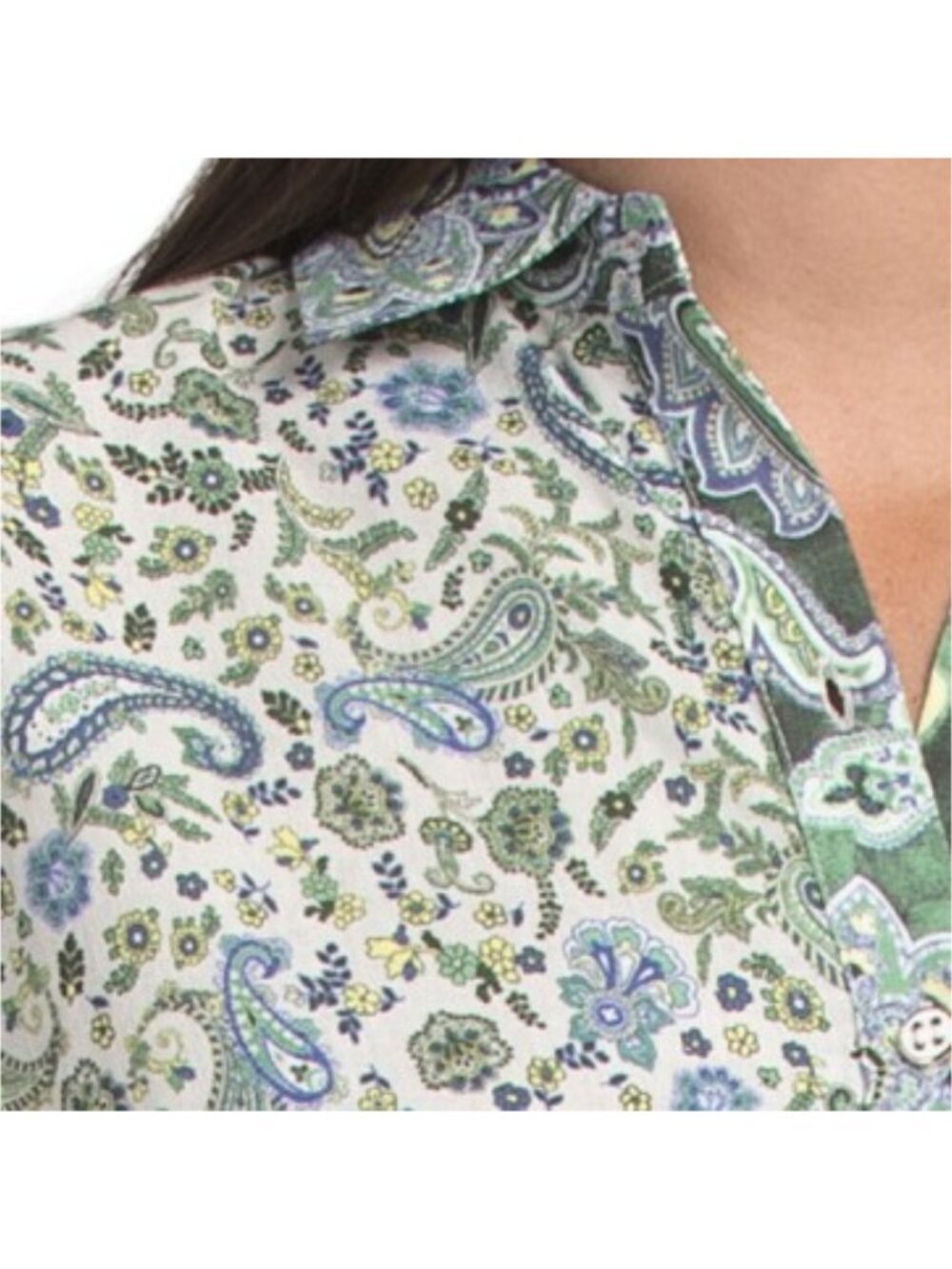 MAGASCHONI Linen Blend Collared Button Down Top With High Low Hem - Picture 3 of 4